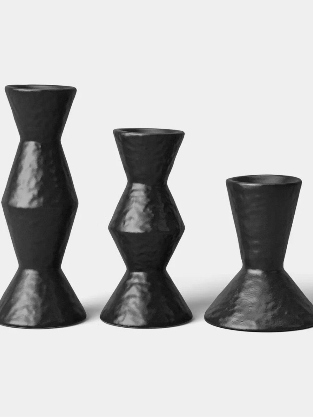 Set of 3 Black Ceramic Taper Candle Holders - Threshold